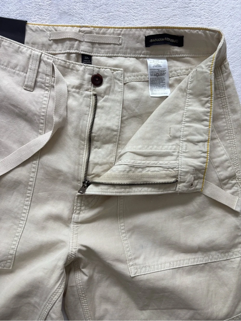 BANANA REPUBLIC Relaxed Fit Rolled Cuff Mid Rise Cotton Linen Pants--NWT--32L